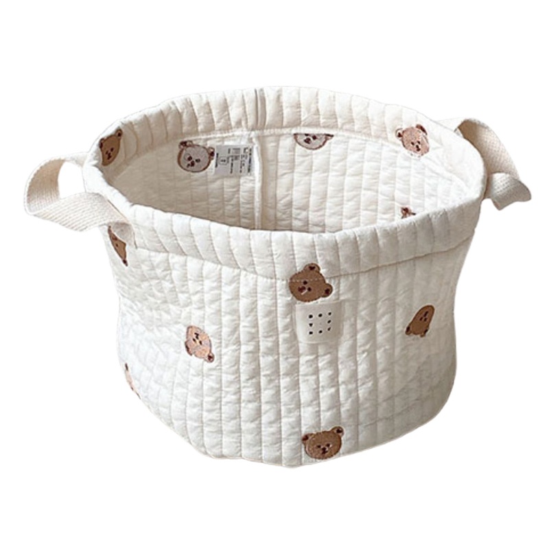 Giỏ Đựng Tã Em Bé Chất Liệu Cotton Thêu Họa Tiết Chú Gấu Dễ Thương Nhỏ Gọn Tiện Dụng