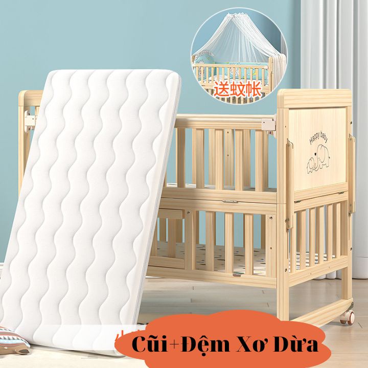 Nôi Cũi Gỗ Cho Em Bé + Tặng Kèm Yếm Xô, Đa Năng 6 Chế Độ Tiện Lợi Cho Mẹ Và Bé Leli Official