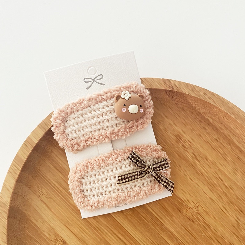 Set 2 kẹp tóc xinh xắn cho bé gái màu nâu be phong cách Hàn Quốc