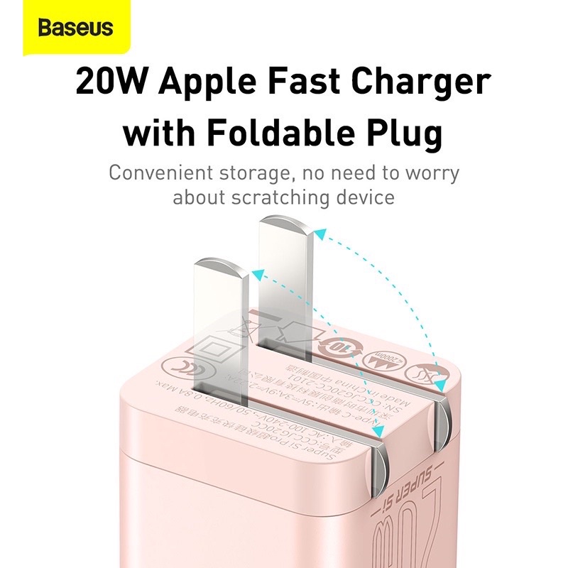 Củ Sạc Baseus 20W PD Super Si Type C Hỗ Trợ Sạc Nhanh QC3.0 Kích Thước Nhỏ Gọn Cho Android / iPhone 12 Pro Max