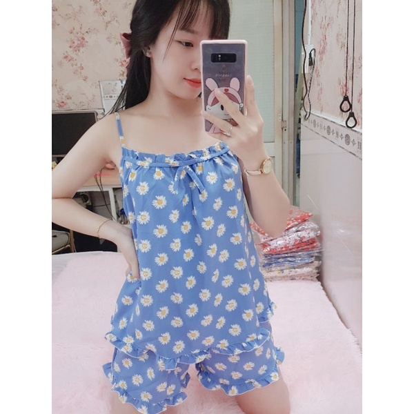 Đồ Bộ Ngủ Đồ Bộ Mặc Nhà Lụa Hoa Xinh Xắn (kèm video thật)