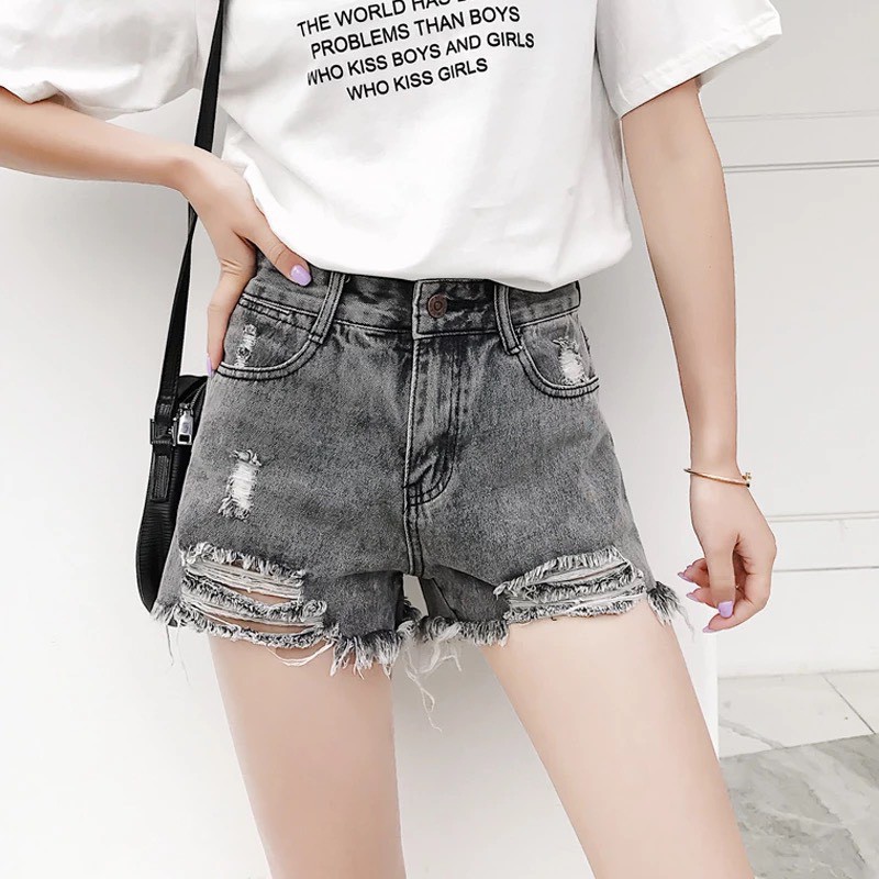 Quần short jean nữ rách màu xám từ size 40kg size đại 75kg hàng VNXK MS1013 thời trang 2KJean