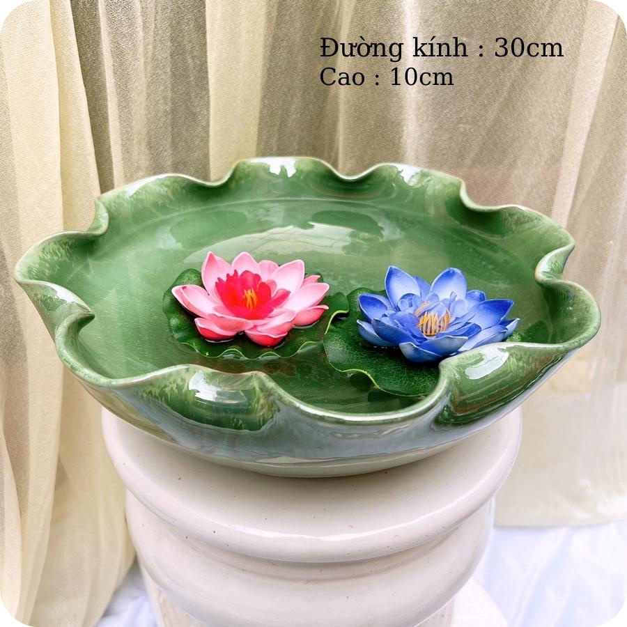 Ấm Chén Bát Tràng💚 Minh Đường Tụ Thuỷ ⚱ Gốm Sứ Bát Tràng ⚱ bát sen thả hoa đẹp decor xanh cao cấp
