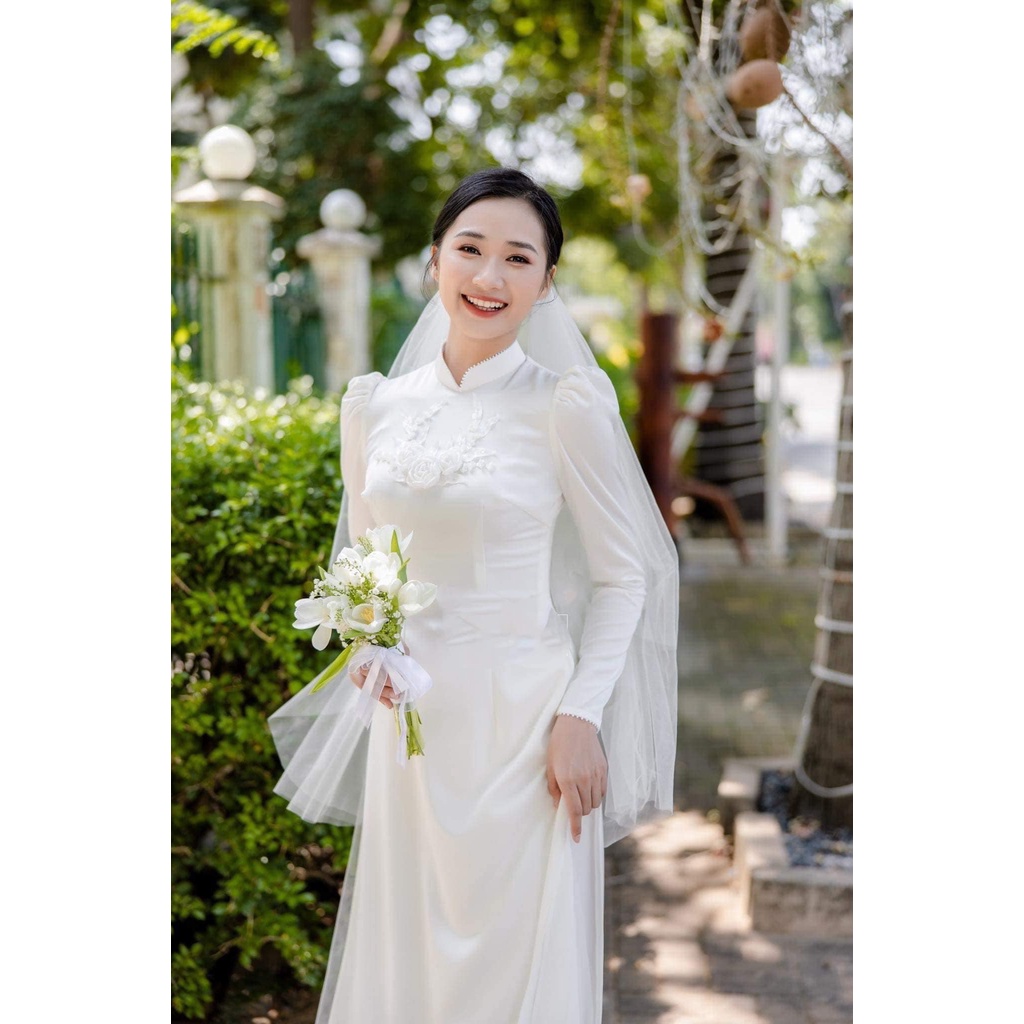 Áo dài cô dâu lụa cao cấp
