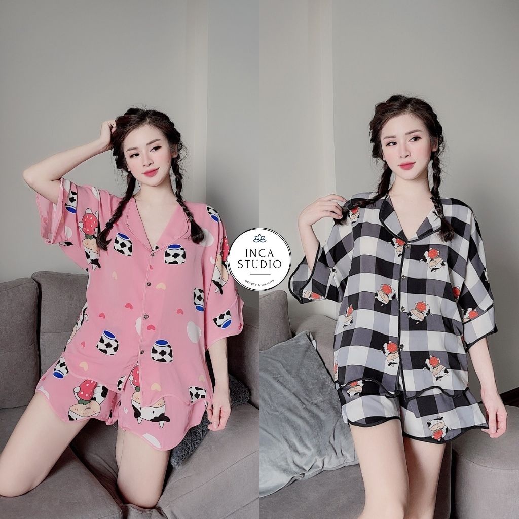 (Cam kết loại 1) Đồ ngủ Pyjama lụa mango họa tiết cao cấp INCA05- Free size dưới 65kg, Lụa mango thoáng mát