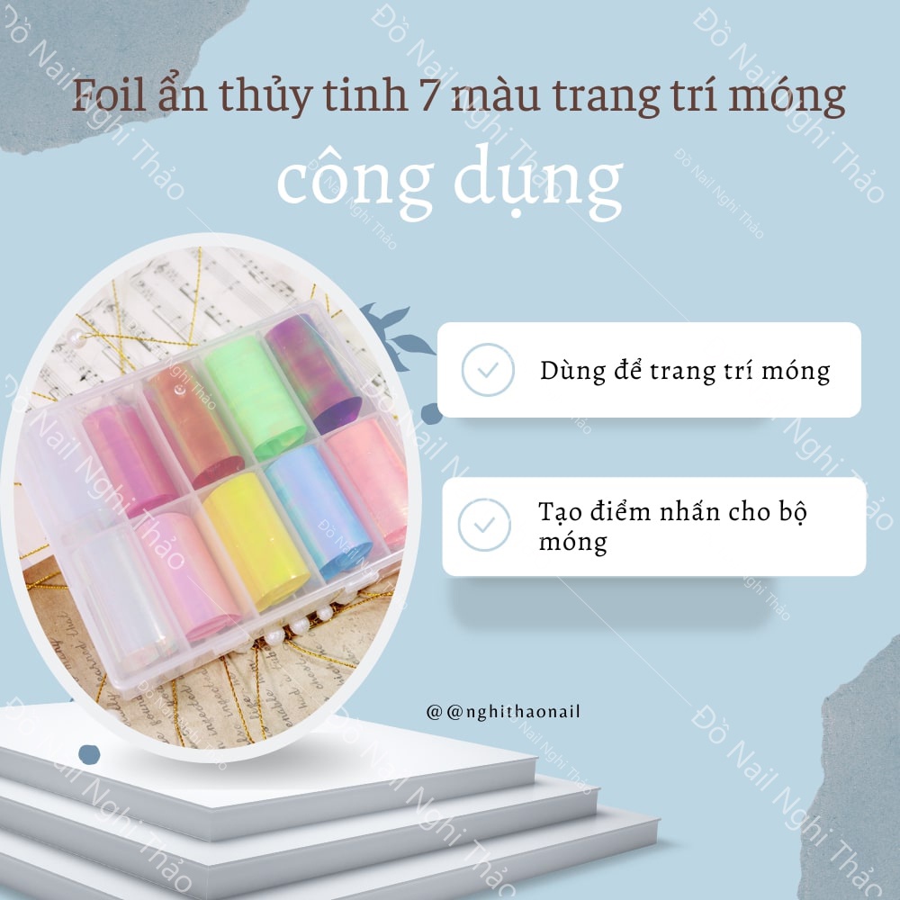 Foil ẩn thủy tinh 7 màu trang trí móng