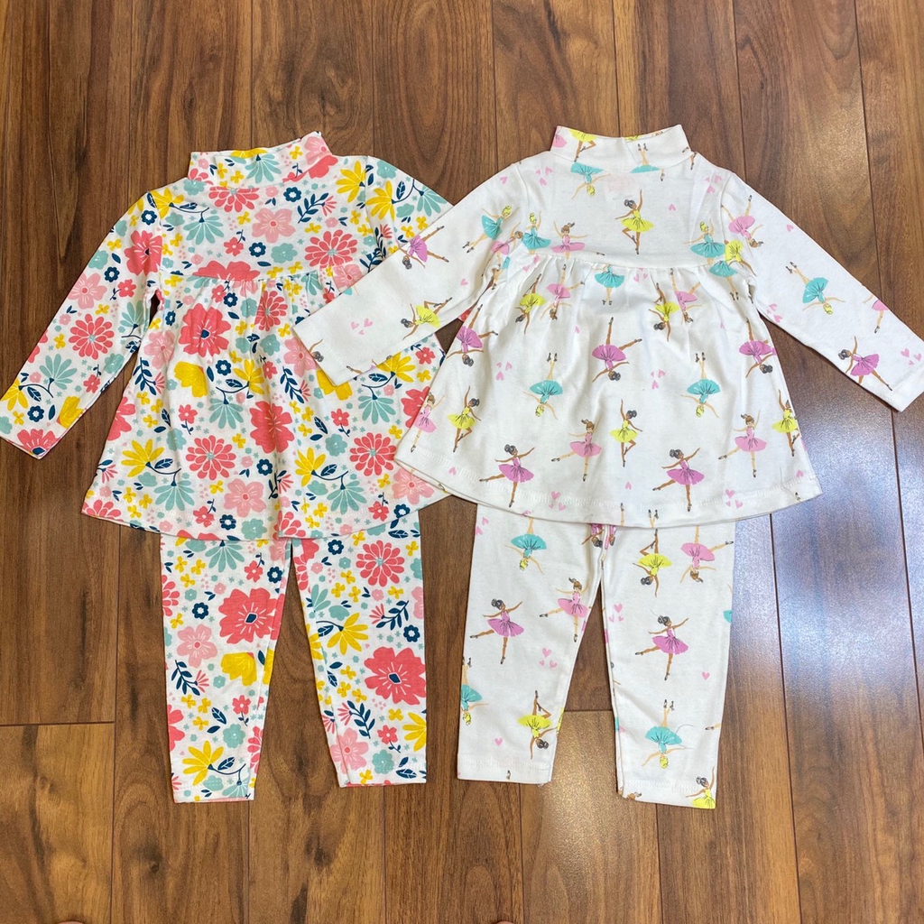 Bộ cotton bozip xuất cổ 3p dáng xòe cho bé gái XHN398