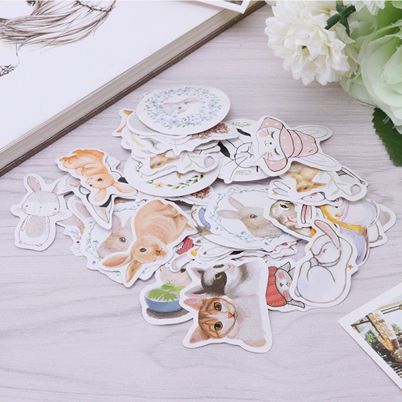 Sticker Pet Hình Thỏ Dễ Thương Dán Trang Trí Sổ Tay / Nhật Ký DIY