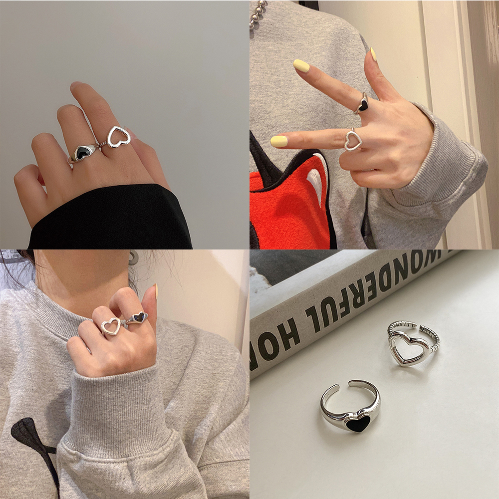 Nhẫn Đeo Tay Kim Loại Hình Trái Tim Phong Cách Retro Cho Nữ