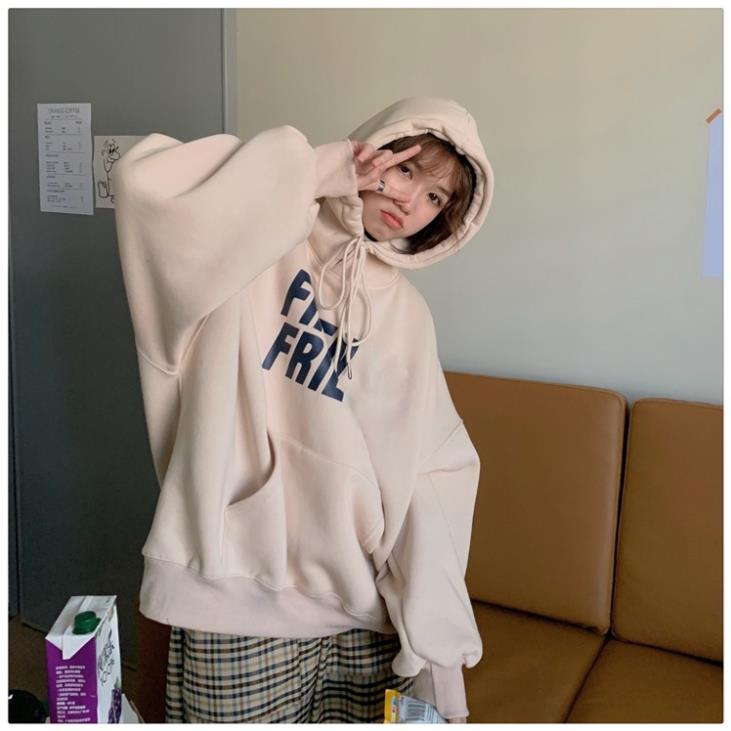 Áo hoodie nữ form rộng, áo hoodie nữ form rộng màu be có mũ mặc nhà đi chơi đi học thời trang ulzzang hàn quốc (xa (*