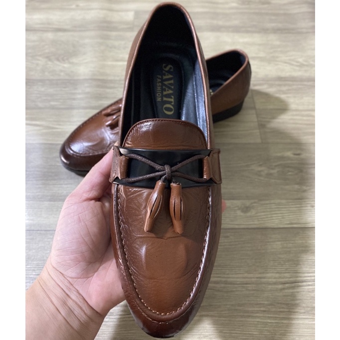 Giày lười nam da bò ĐÁNH MÀU CAO CẤP - ĐẾ KHÂU CỰC BỀN ✅ Giày da nam thời trang 🎁 Màu đen-nâu sang trọng