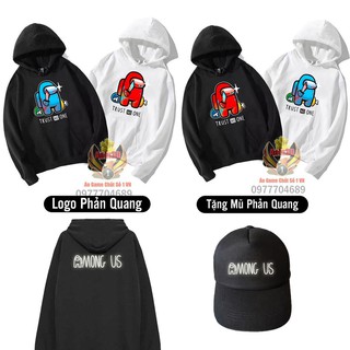 Áo hoodie among us trust no one + sau lưng in phản quang + tặng kèm mũ amus phản quang