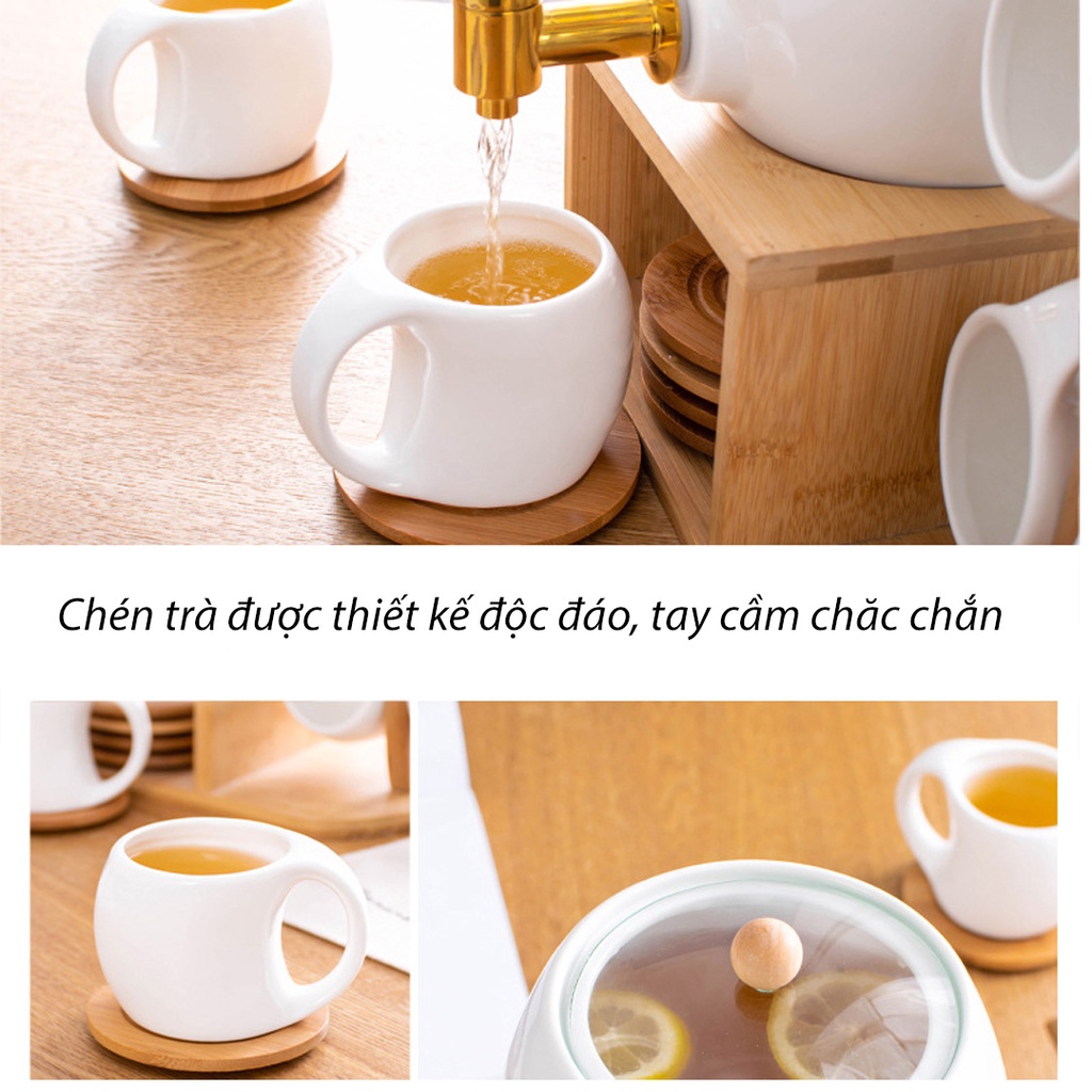 BỘ ẤM CHUM SỨ CAO CẤP + Tặng kèm kệ chống mối mọt, 6 muỗng sứ sang trọng,  bình dung tích lớn chịu được nhiệt cao