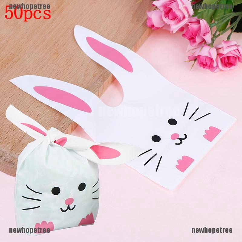 Set 50 TúI NhựA ĐựNg KẹO ThiếT Kế Tai Thỏ Dễ Thương