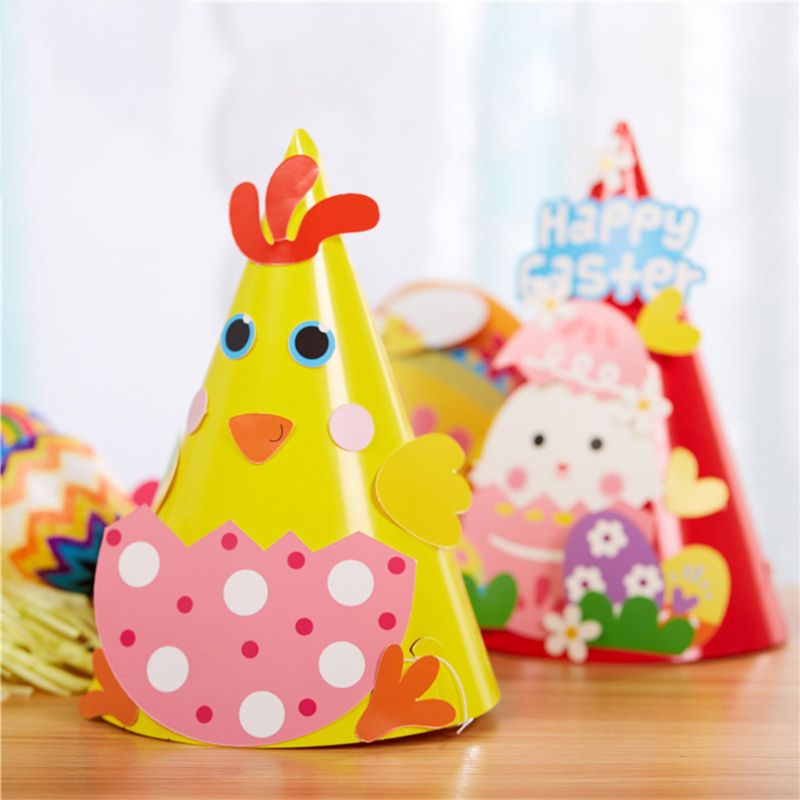 Mũ Giấy Hình Nón Vành Tròn Họa Tiết Hoạt Hình Dễ Thương Làm Đồ Thủ Công DIY Cho Bé