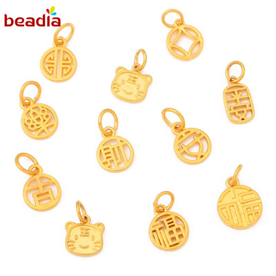 Mặt dây chuyền BEADIA bằng đồng mạ vàng đồng đính hạt cầu nguyện may mắn phong cách Trung Hoa