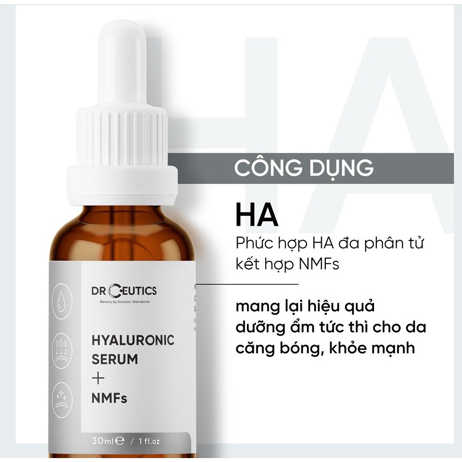 Combo 2 Sản Phẩm Giúp Cải Thiện Nếp Nhăn, Độ Đàn Hồi Da DrCeutics (Hyaluronic + NMFs 30ml, Vitamin C 30ml)