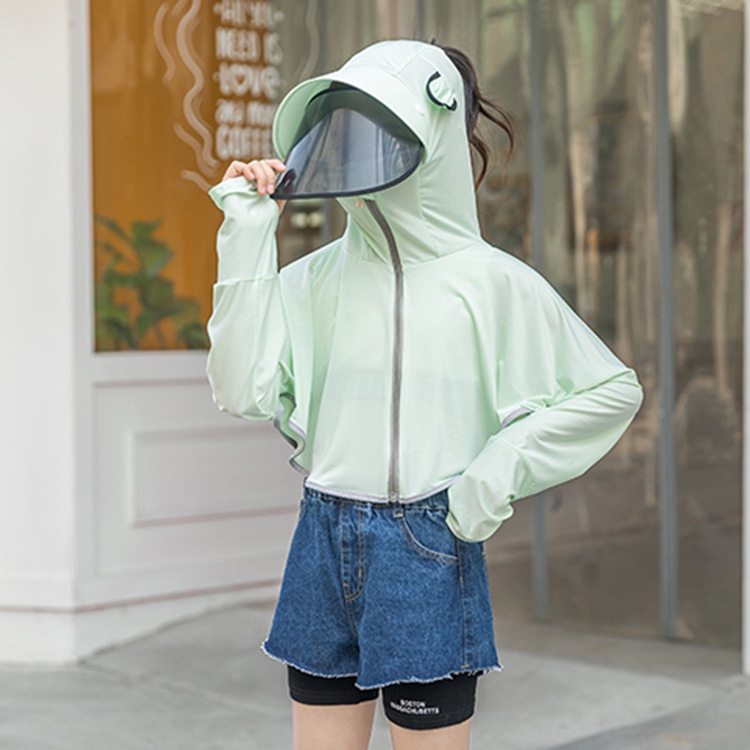 Áo Khoác Chống Nắng Tia UV Siêu Mỏng Thoáng Khí Có Mũ Trùm Dành Cho Nữ 110-150cm