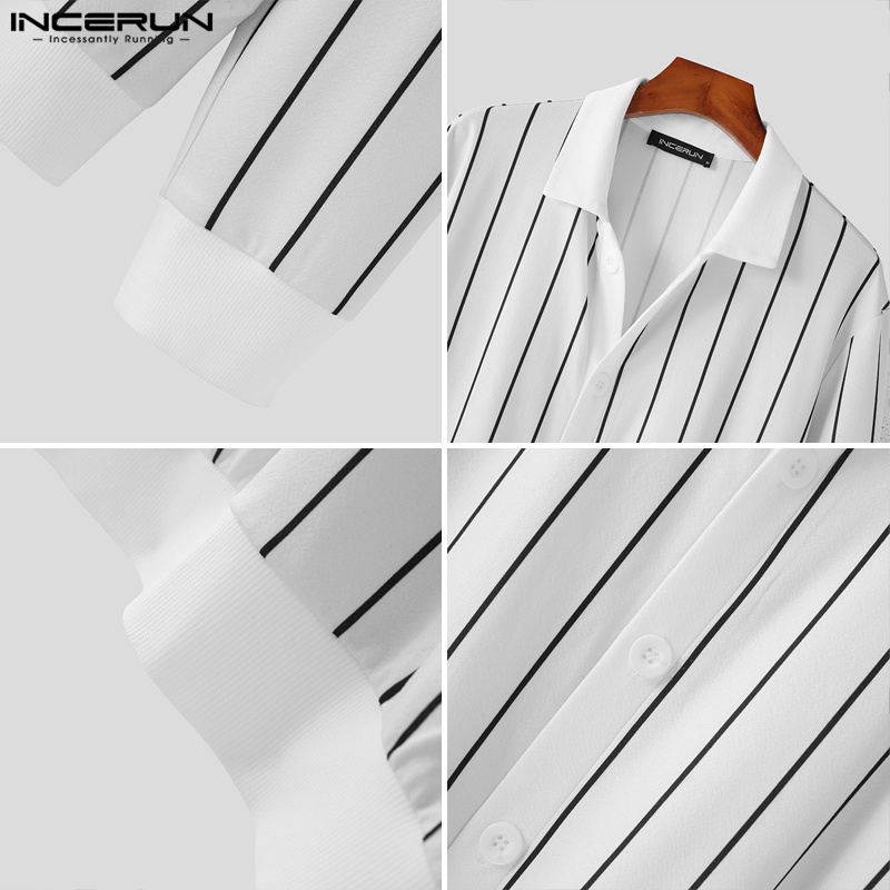 Áo khoác INCERUN kimono tay dài hoạ tiết kẻ sọc thời trang mùa thu cho nam giới