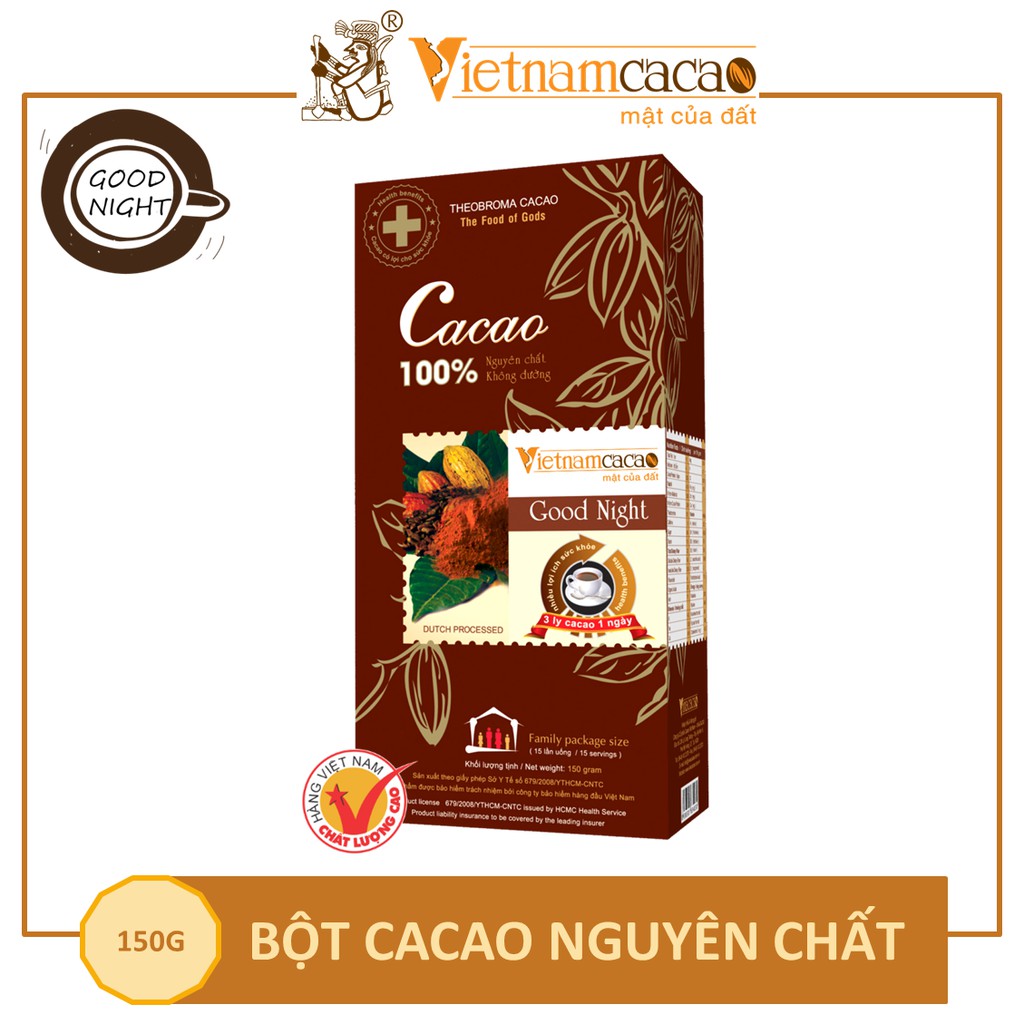 Bột ca cao Good Night tốt cho sức khỏe (tim mạch, huyết áp, tiểu đường, lão hóa,..) - 150g - Vinacacao