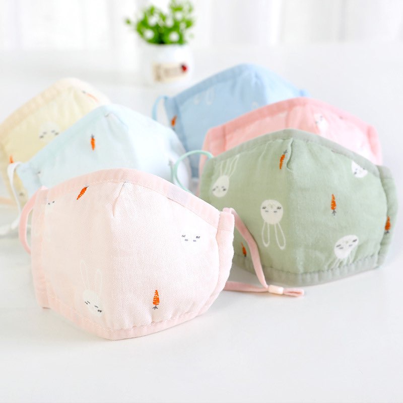 Khẩu trang xô cho bé 3D vải xô 5 lớp kháng khuẩn chống bụi, có nút chỉnh quai đeo