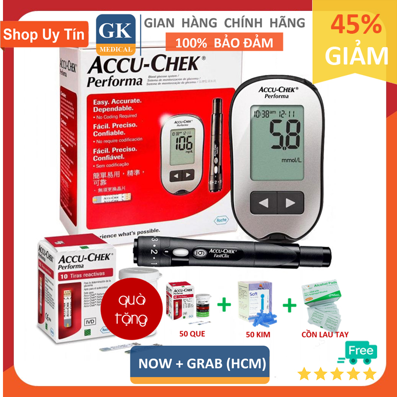 [⚡Now+Grab⚡] [TRỌN BỘ] Máy Đo Đường Huyết Accu Chek Performa (50 Que, 5 Kim, Tặng Cồn) (AccuChek - Accu-Chek) - GK0035