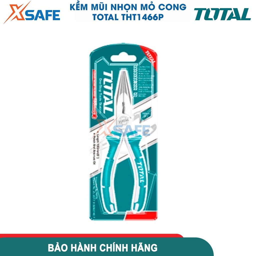 Kìm mỏ nhọn mũi cong Total THT1466P 6&quot;/160mm đầu kềm đánh bóng, chống rỉ, tay cầm chống trượt, độ cứng cao - chính hãng