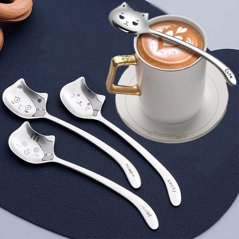 Muỗng Cà Phê Bằng Thép Không Gỉ 304 Thiết Kế Hình Mèo Dễ Thương Độc Đáo