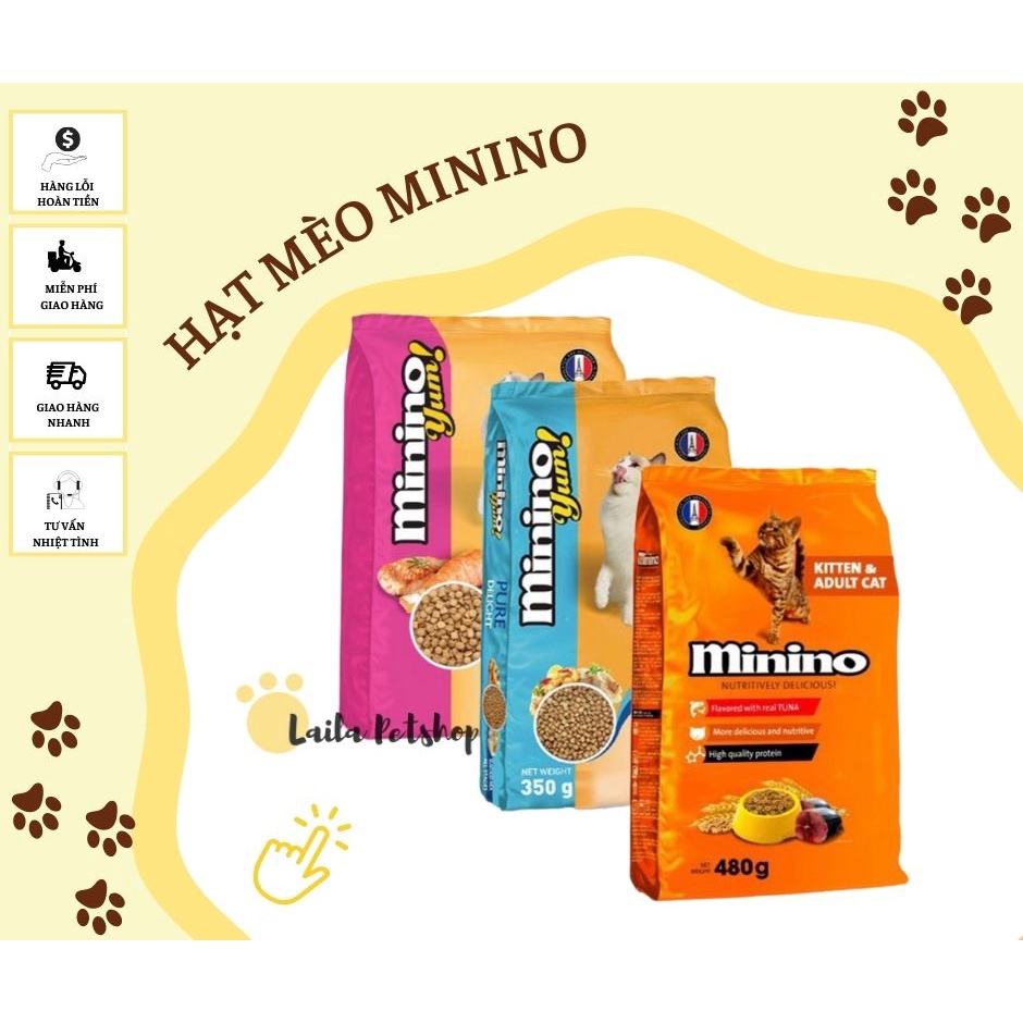 Thức Ăn Hạt Cho Mèo MININO - Phù hợp cho mèo 3 tháng tuổi gói 350gram và 450gram - Laila Petshop