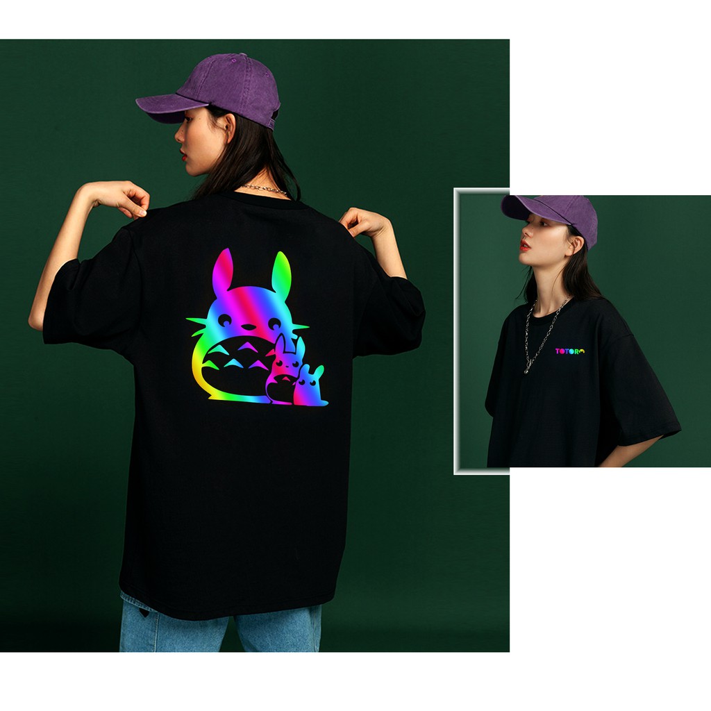 Áo thun nữ phản quang 7 màu TOTORO cực yêu tay lỡ UNISEX ( Đen, Trắng )