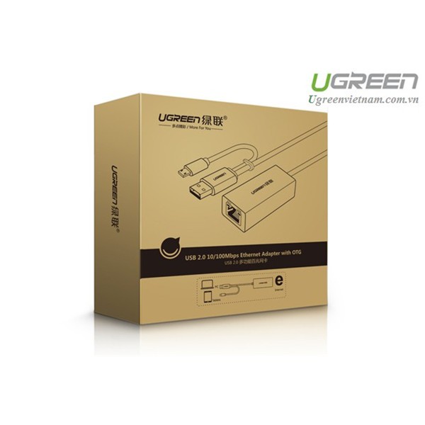 Cáp USB to Lan 10/100 Mbps  Ethernet Adapter có OTG chính hãng Ugreen 30219-CR110