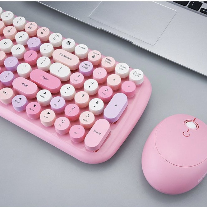 Combo Bàn phím và Chuột Không Dây Dùng Cho Laptop, Tivi Có Kèm USB Chuyển Đổi, Phím Gõ Không Ồn, Màu Sắc Dễ Thương