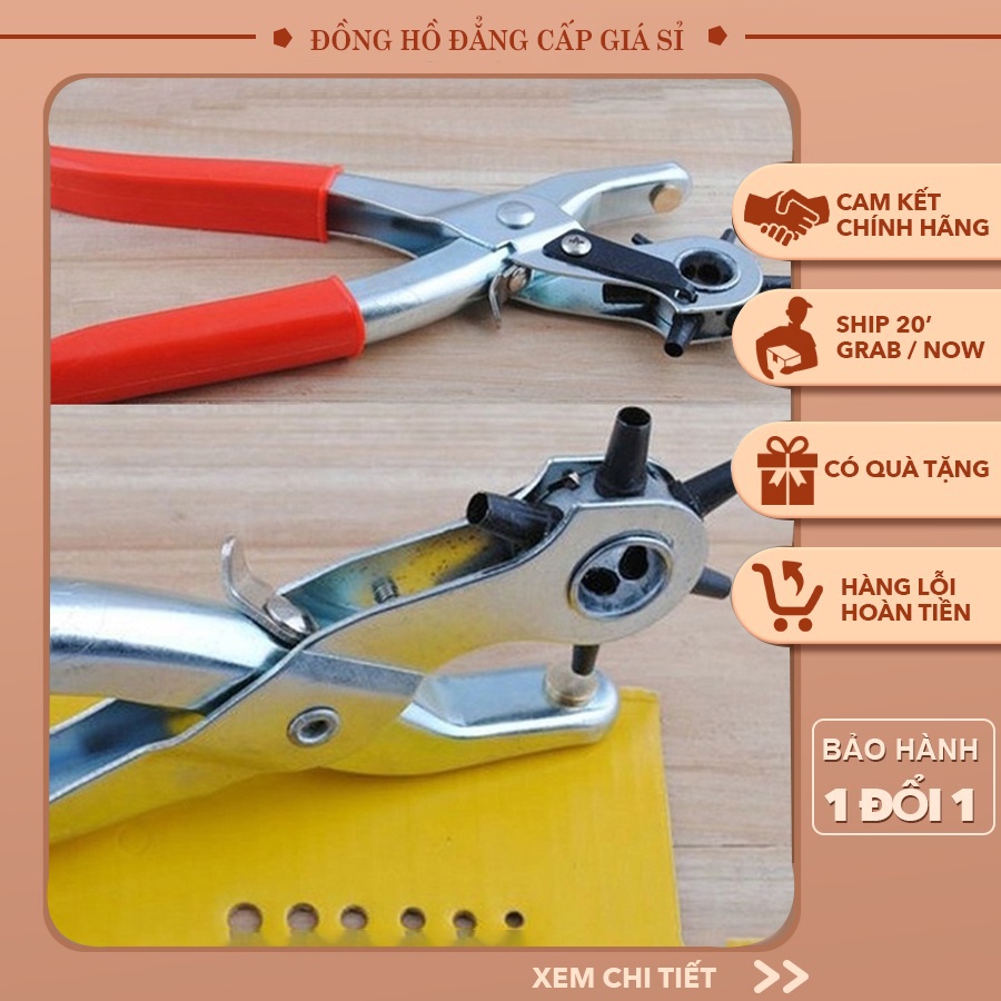 Kìm bấm lỗ dây da đồng hồ,thắt lưng, giày dép, bìa cứng + 6 size lỗ đa năng