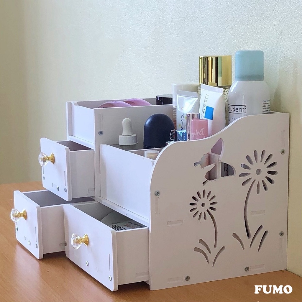 Kệ đựng mỹ phẩm mini tủ đựng đồ trang điểm đa năng 3 tầng có ngăn kéo FUMO KMP02