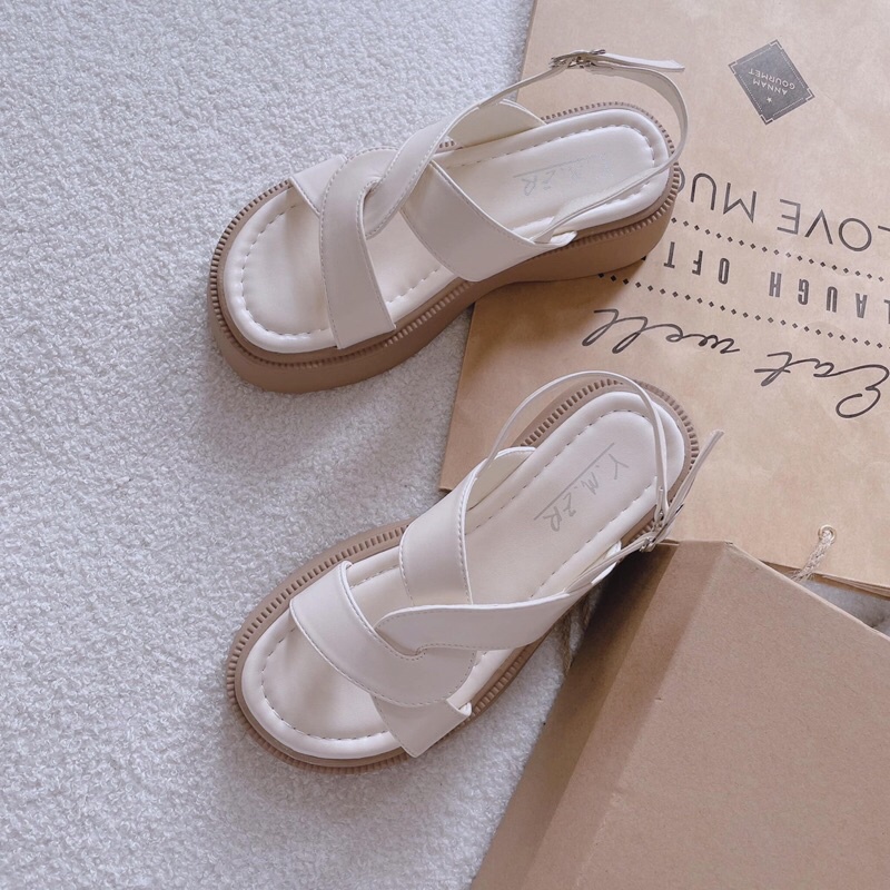 SANDAL QUAI TRẮNG ĐẾ NÂU MIEO SHOES ( S198 )