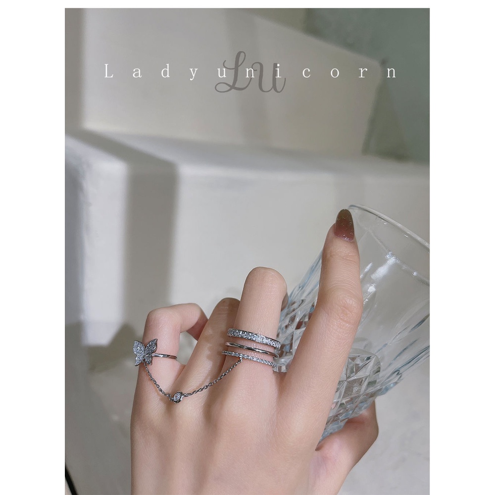 Nhẫn Một Mảnh Đính Đá zircon Tua Rua Hình Bướm Phong Cách Âu Mỹ Cho Nữ