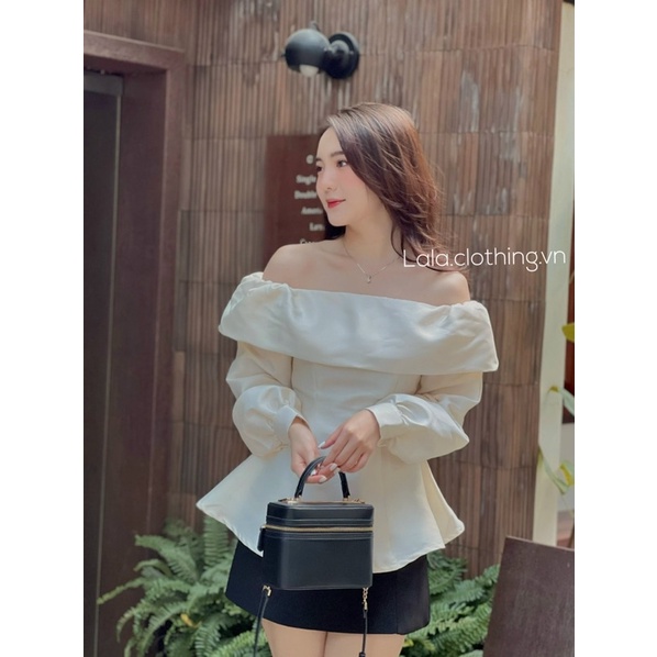 (SẴN) Áo tafta trễ vai dài tay M600