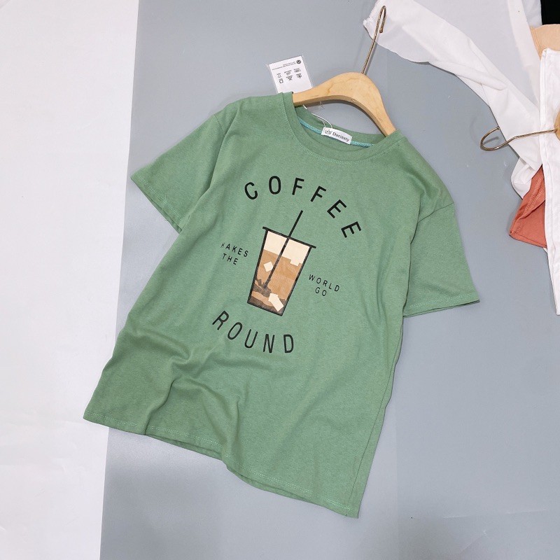 Áo phông teen coffee dáng rộng cổ tròn, Áo thun ngắn tay form rộng dáng dài AS1910 - NhiNhi Shop