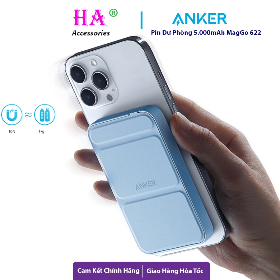 Pin Dự Phòng Anker MagGo 622 Magnetic 5.000mAh Hỗ Trợ Sạc Hít Nam Châm iP 12/13 Series