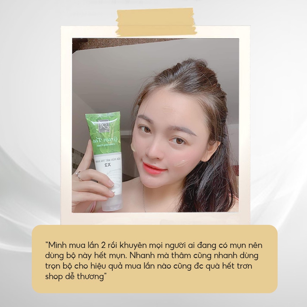 Bộ combo xóa mụn da mặt tiết kiệm, sữa rửa mặt trà xanh &amp; Detox bọt biển A Cosmetics - Beauty at home