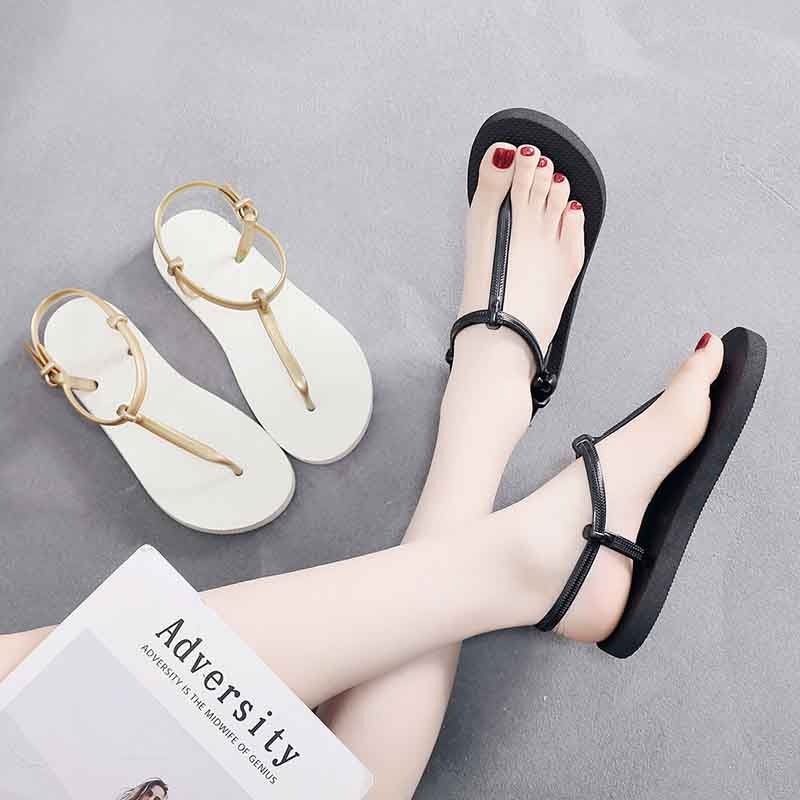 Sandal đế thấp hở ngón phối dây đan chéo dành cho nữ