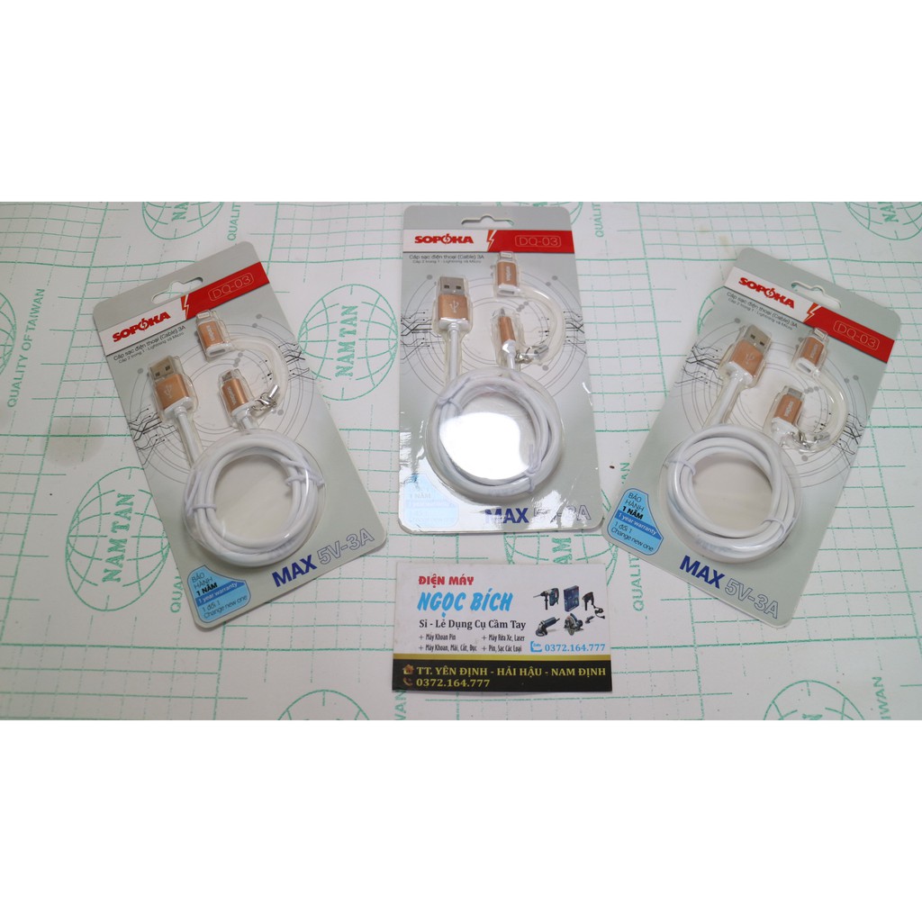 Cáp Sạc Đa Năng SOPOKA DQ03 Tích Hợp Chân Lighting, Micro USB Chính Hãng Dây 1M
