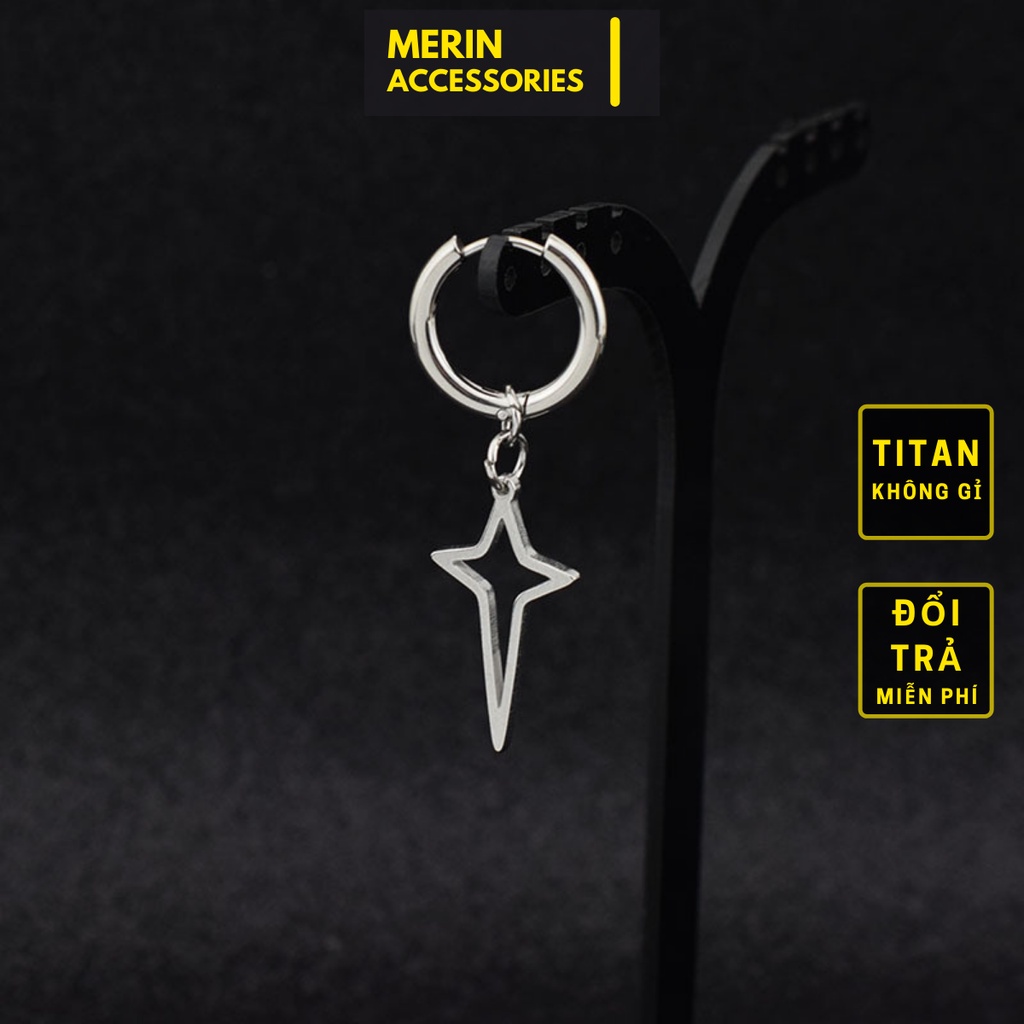 Khuyên Tai Tròn Hình Ngôi Sao Chữ Thập Thời Trang Nam Nữ Merin Gre Earing Màu Bạc Đẹp Cá Tính Titan Không Gỉ
