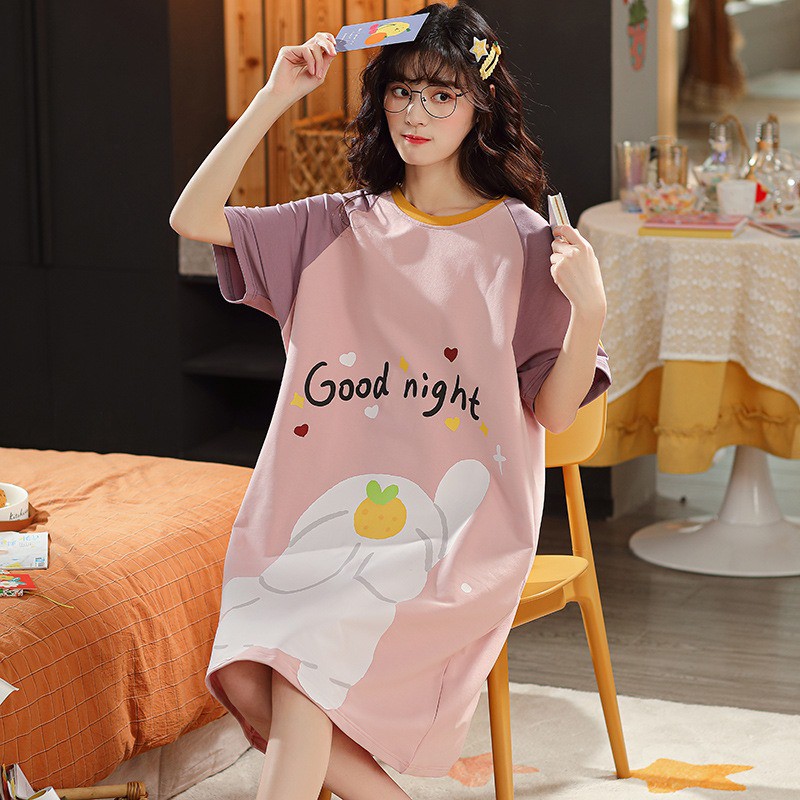 Váy Ngủ Hoạt Hình Cotton Họa Tiết Dễ Thương