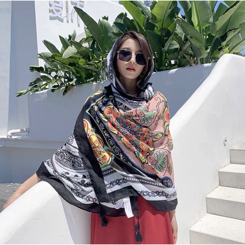Khăn choàng cổ in hoa văn size 90x180cm du lịch biển