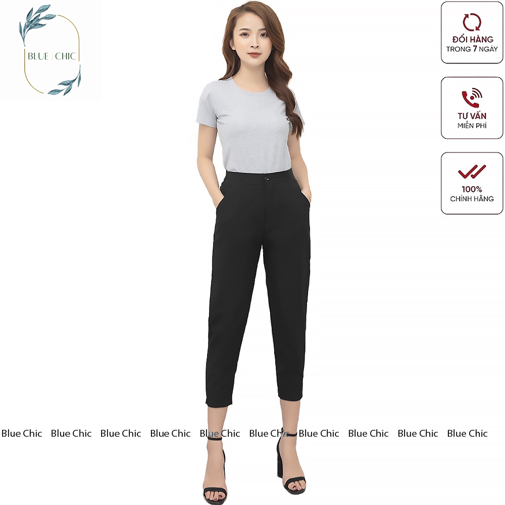 Quần baggy đũi nữ Blue Chic baggy vải đũi xước cao cấp cạp chun sau ngố lửng bigsize