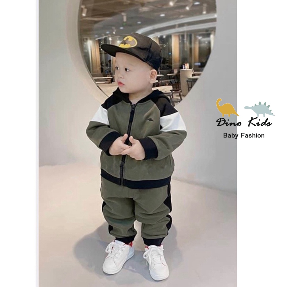 Bộ khóa mũ umi màu rêu bé trai, Bộ quần áo thu đông có khóa mũ cho bé trai, Bộ thể thao xịn cho bé