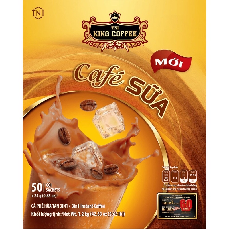 Túi 50 gói x24g Cà Phê Sữa Hoà Tan 3in1 King Coffee