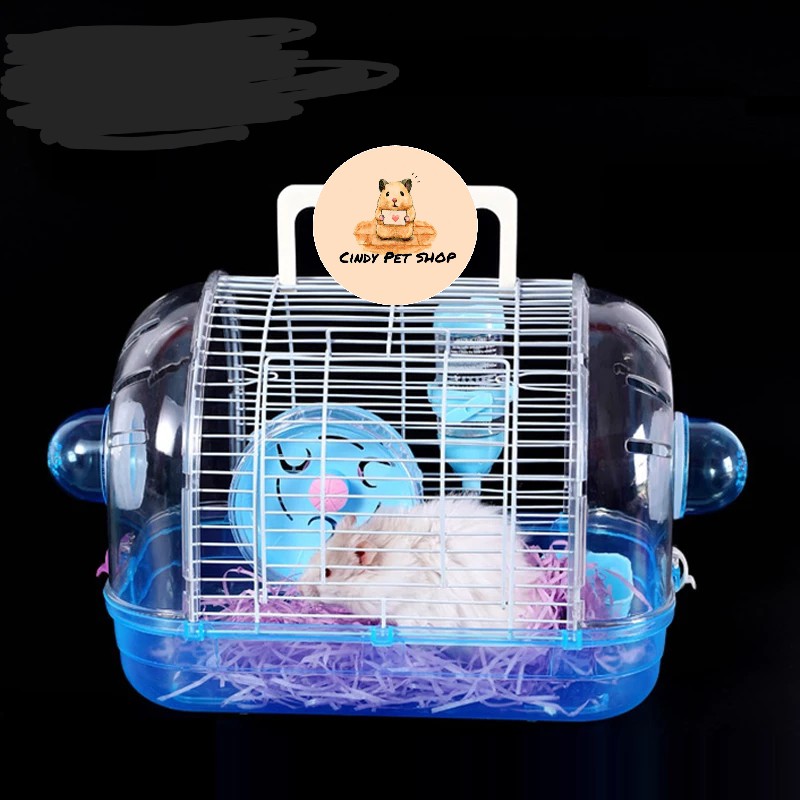 Lồng xách tay du lịch mica lưới full phụ kiện cho Hamster