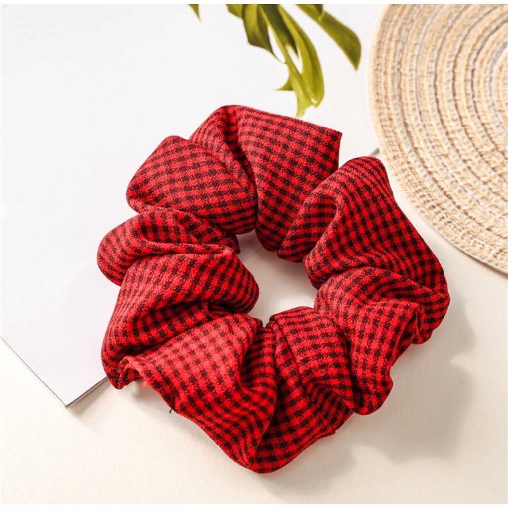 [Follow giảm ngay 10%][Giá Giảm Sốc] Dây Cột Tóc Vải Scrunchies Kẻ Caro Cực Đẹp